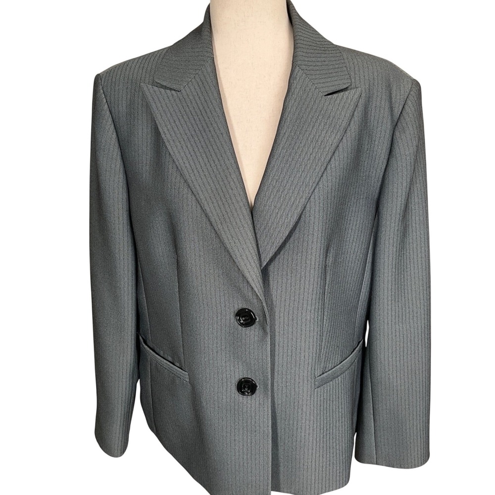 Le Suit Blazer‎ Women 18 Gray Herringbone 2-Button Formal Office Neutral Classic